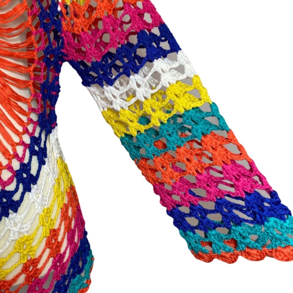 Boho Rainbow Colored Crochet Knit Hollow-Out Beach Coverup - Picture 11 of 16